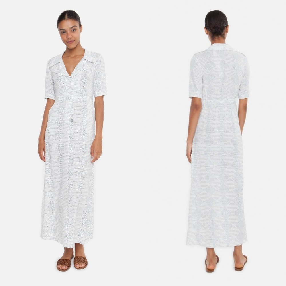 Silk Tucker Trench Dress in White Mosaic